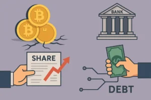 Crypto treasury w kryzysie: sp&oacute;łki z BTC i ETH zadłużają się na share buyback, market cap discount rośnie, a inwestorzy uciekają z rynku.