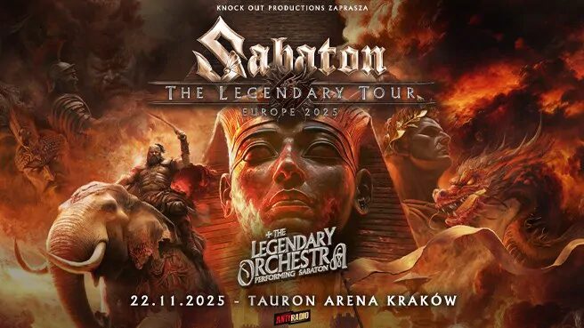 Koncert Sabaton Kraków 2025 odbędzie się 22.11.2025 o 19:00 w TAURON Arena. Ceny biletów 182 zł–890 zł. Sprawdź, jak kupić bilety.