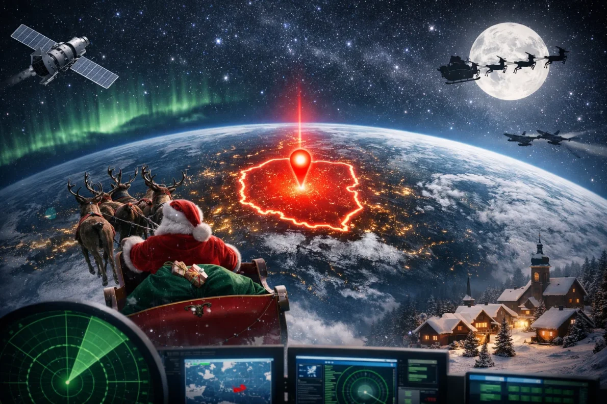Sprawdź w NORAD Santa Tracker 2025, kiedy Święty Mikołaj dotrze do Polski. Godziny dla Warszawy, Krakowa i innych miast, mapa lotu i wojskowy system śledzenia.