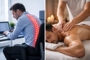 Masaż a praca siedząca &ndash; sprawdź, jak chronić kręgosłup przy długim siedzeniu. Poznaj skuteczne techniki masażu, ćwiczenia i nawyki, kt&oacute;re zmniejszają b&oacute;l plec&oacute;w i napięcie mięśniowe.