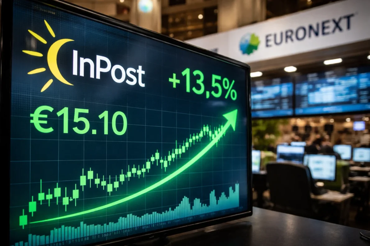 Akcje InPostu rosną o 13,5% po zapowiedzi przejęcia przez Advent-FedEx, wycena firmy osiąga 7,8 mld euro, zakończenie w drugiej połowie 2026.