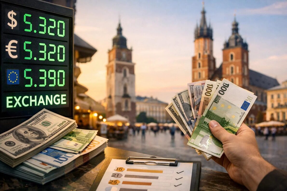 Znajdź najtańsze kantory w Krakowie bez prowizji w 2026 roku. Sprawdzone lokalizacje na Wielopole i Sławkowskiej, kursy walut, porady ekspertów i ranking wymiany
