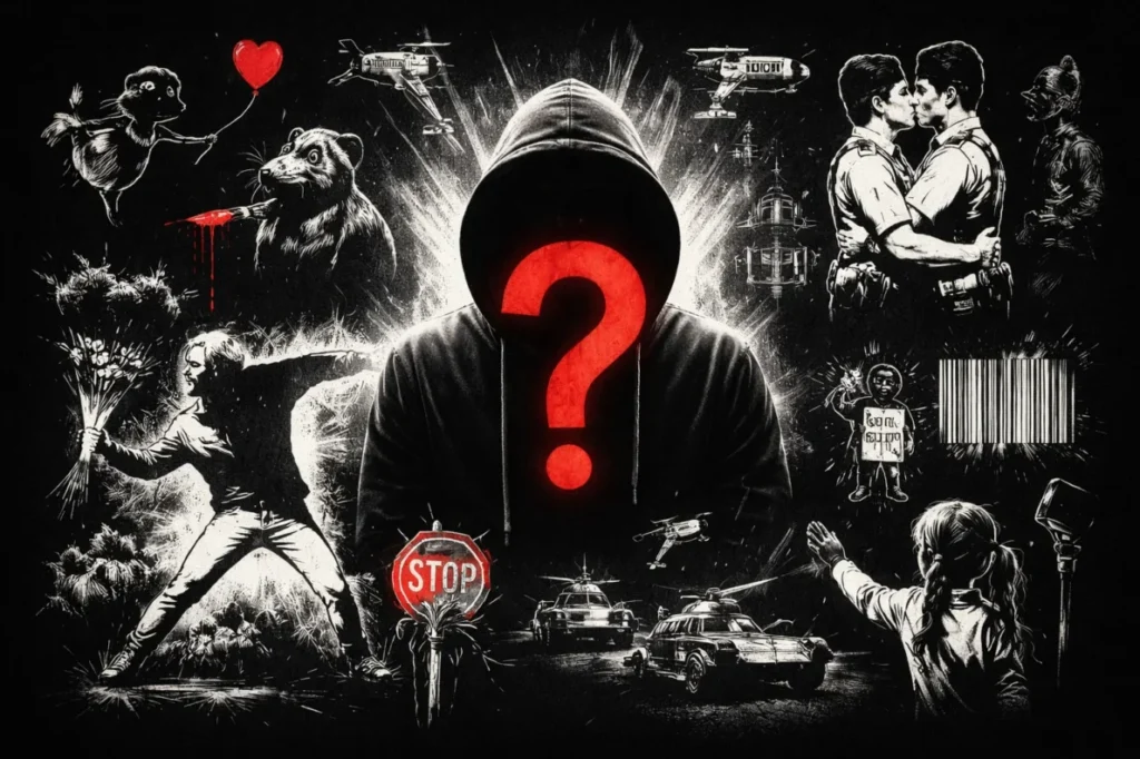 Kim jest Banksy i czy naprawdę nazywa się Robin Gunningham? Oto co wiadomo o tajemniczym artyście street artu, jego muralach w Londynie, Bristolu i na świecie oraz miejscach, gdzie można zobaczyć jego prace.