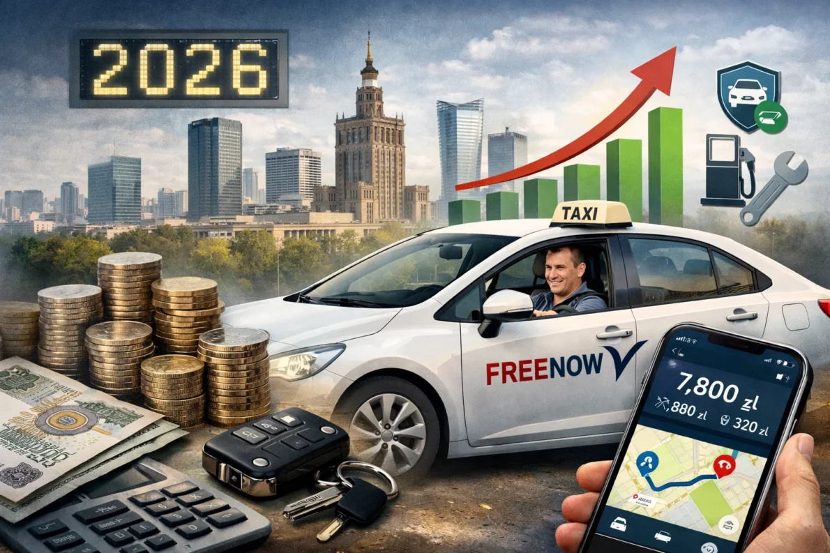 Ile można zarobić jako kierowca FreeNow w 2026 roku? Sprawdź realne zarobki kierowców taxi w Polsce, ile wynosi dochód miesięczny, jakie są koszty auta i jak zwiększyć zyski w aplikacji FreeNow.