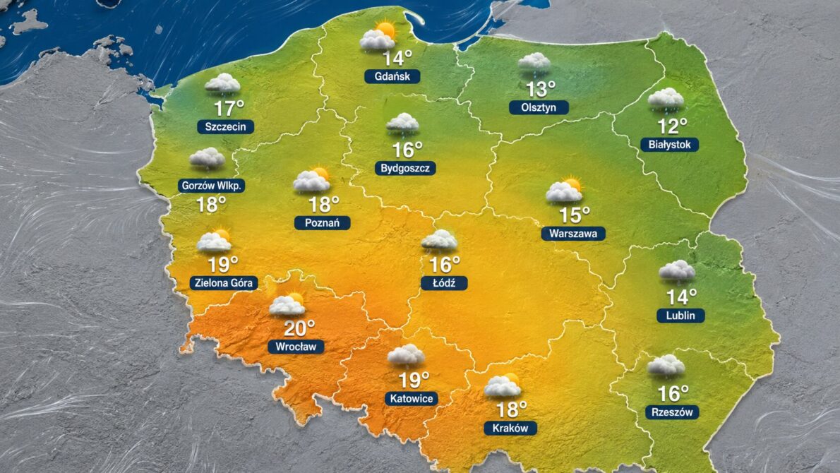 Pogoda w Polsce 11–17 maja 2026 według IMGW. Sprawdź temperatury, burze, przymrozki i ostrzeżenia dla Warszawy, Krakowa, Gdańska, Wrocławia i innych miast.